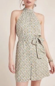 Anthropologie Maddie High Neck Short Romper Leafy Green Tropical Size Small - Picture 1 of 14