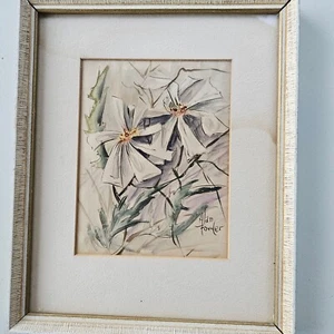 Vintage Volkskunst Blume Aquarell Gemälde von Alan Fowler - Bild 1 von 9