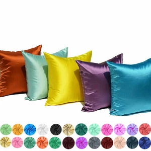 Satin Throw Pillow Solid Color Square Home Sofa Decor Pillow Cushion Cover 18x18 - Picture 1 of 165