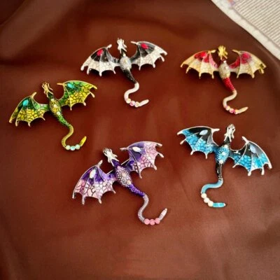 Vintage Crystal Enamel Flying Dragon Brooch Pin for Women Banquet Gift — 第 1/4 张图片