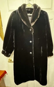 Vintage HILLMOOR-New York Luxury Brown/Black FAUX FUR Jacket COAT~Fits XL/2X - Picture 1 of 13