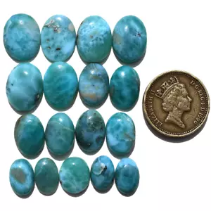 17 PC Natural Dominican Larimar Hi-Grade 11.7mm-16mm Oval Cabochon Gemstones Lot - Picture 1 of 11