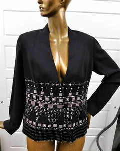 St John Couture Black Poly Blend Studded Hand Beaded Blazer Jacket sz 14 - Picture 1 of 5