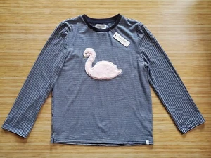 Sovereign Code Girls 14 Emily Long-slv Shirt Navy & White Stripe Fuzzy Swan NWT - Picture 1 of 12