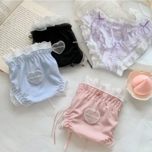 Women Lace Panties Ruffles Bow Briefs Girl Lolita Solid Color Underwear Knicke и - Picture 1 of 16