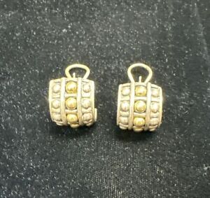 Lagos Caviar Sterling Silver & 18K Gold Bead J Hoop Omega Back Earrings