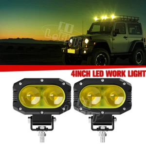 2X 4inch Yellow LED Cube Pods Work Light Bar Spot Driving Fog Lamp Offroad ATV - Picture 1 of 10