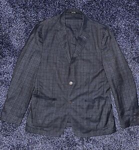 Vince Camuto Mens Navy Wool Blend Suit Jacket Blazer Coat 42 Large Glen Check