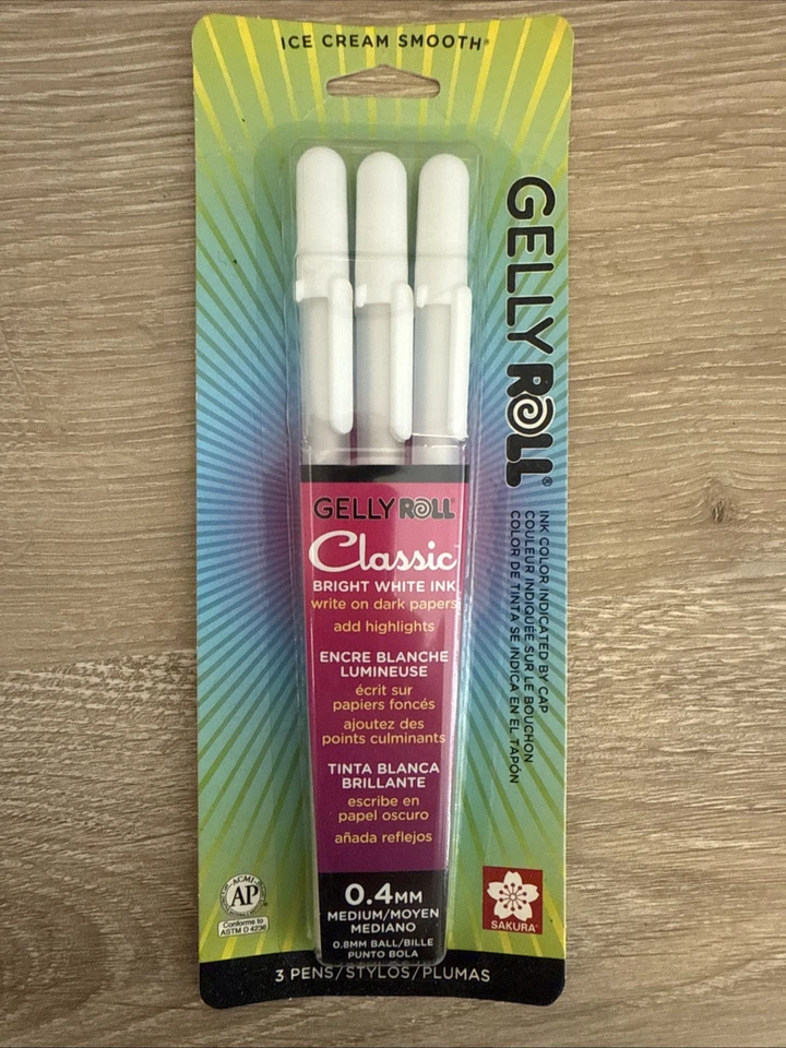 Bolígrafo de tinta de gel clásico Sakura Gelly Roll blanco brillante - Paquete de 3 medianos Foto 1 de 1