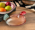 Vintage Glass Hen on Nest Dish Lid Large Pedestal Rooster Candy Bowl Colorful