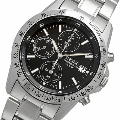 Reloj para hombre Seiko Spirit esfera negra cronógrafo acero inoxidable SBTQ041 Foto 1 de 4