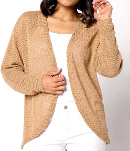 Neu mit Etikett XL Denim & Co. Fauxchet Langarm Shrug Cardigan Sandelholz - Bild 1 von 4