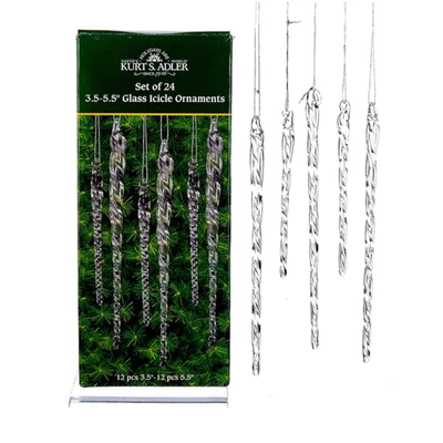 Kurt Adler Twisted Clear Glass Crystal Icicle Ornaments, 24-Piece Set - Image 1 of 3