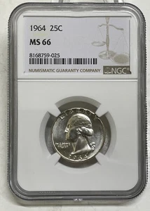 1964 Washington Quarter 25c NGC MS 66 Mint State Uncirculated Coin - Picture 1 of 5