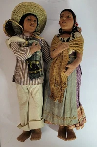 Mexiko Stoff Volkskunst Puppen Mann & Frau Vintage 15,5 -16 Zoll - Bild 1 von 13