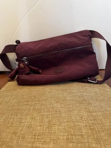 Kipling Crossbody Bag Plum Purple Nylon Shoulder Messenger Monkey Keychain - Picture 1 of 5