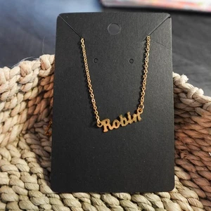 Robin 14" Personalized Choker Necklace Gold Tone Dainty Delicate Name Gift - Picture 1 of 4