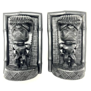 Vintage 1968 Hawaiian Coco Joes Hapa Wood Lava Tiki God of Money Wealth Bookends - Picture 1 of 16