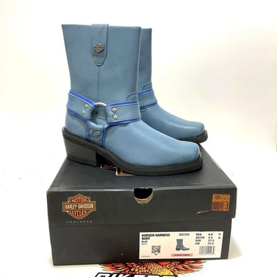 NEW Harley Womens Size 6.5 Korsen Western Styled Blue Harness Boots D87292-6.5 - Image 1 of 4
