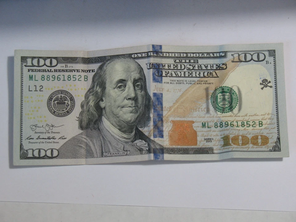 rare 2013~ $100 DOLLAR BILL w/ RARE "SKULL CHOP STAMP", 2 SIDED STAMP ~ LOOK - Image 1 of 4