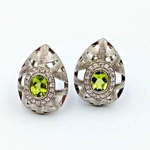 Michelle Albala Sterling Silver 925 Peridot & Topaz Abstract Clip On Earrings  - Picture 1 of 12