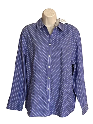 New! Chicos Striped Shirt Blouse 3/ XL No-iron Coolmax Blue White Career Classic - Image 1 of 4