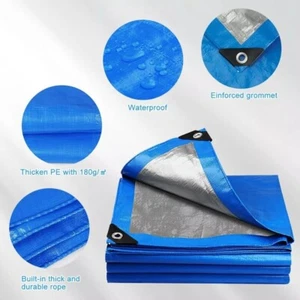 Heavy Duty Thick Durable Waterproof Tarpaulin with Reinforced Grommets 110gsm - Picture 1 of 11