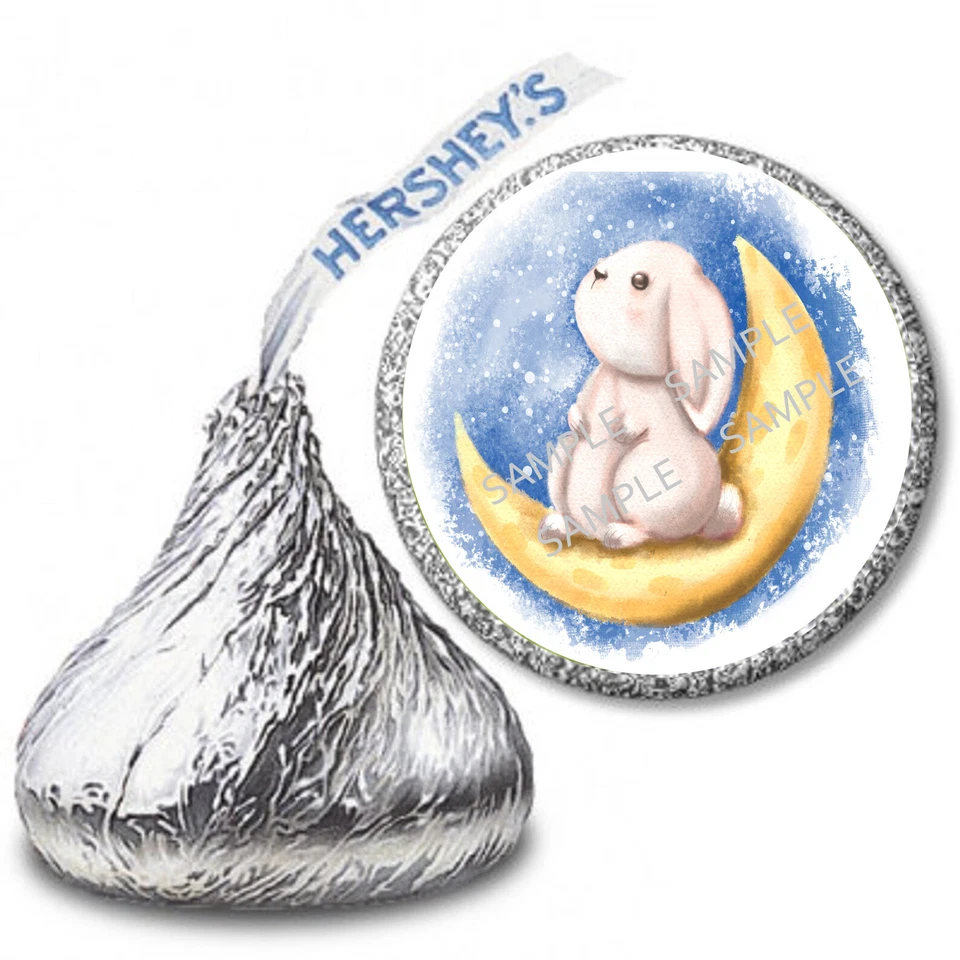 108 etiquetas adhesivas para besos Baby Bunny Moon Baby Shower Hershey Kiss envoltorios de dulces Foto 1 de 1