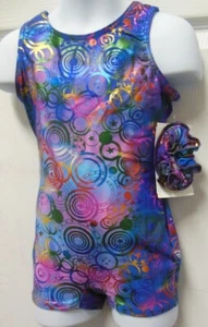 Gymnastic Dance Shorty Unitard Biketard Foil Tie Dye Axis over 100 available NWT - Picture 1 of 10