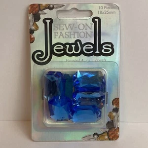 Blue Rectangle Sew-On Acrylic Jewels 10p 18mm x 25mm duel hole - Picture 1 of 7