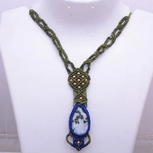 Collar Gargantilla Curativa Macramé Bohemio Piedras Preciosas Naturales Hechas a Mano Larimar - Imagen 1 de 5