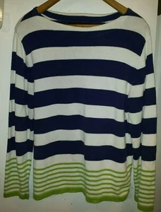 SAG HARBOR SPORT seltener weicher Pullover limettengrün & blau horizontale Streifen LS Large - Bild 1 von 5