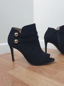 Carvela Kurt Geiger Black Genuine Leather Suede Shoe ankle Boots 4 Peep Toe - Picture 1 of 7