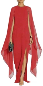 MAYFASEY Women's Elegant High Split Flare Sleeve Formal Evening Gown Maxi Dress - Picture 1 of 3