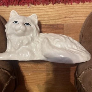 Vintage weiße Perserkatze Keramik Übertopf Blumen Bot - Bild 1 von 3