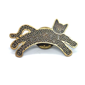 Whimsical Spiral Long Cat Pin Brown Lapel Enamel Collectible - Picture 1 of 3