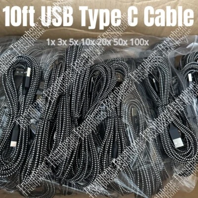 Lot 10ft USB Type C Fast Charger Cable Charging Cord For Samsung S8 S9 iPhone 15 - Image 1 of 4