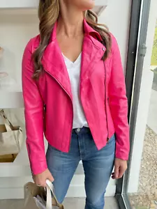 Leather Jacket Women Pink Biker Motorcycle Lambskin Size XS S M L XL XXL 3XL - Picture 1 of 5