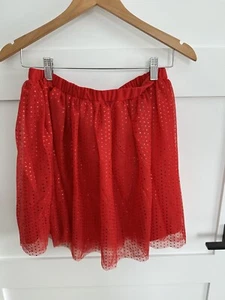 Valentines New Red Tulle Mesh Skirt With Metallic Dots Youth XXL 18 - Picture 1 of 3
