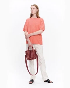 Marimekko Oseaani Textured Boxy Linen Cotton Sweater Top Melon Size Small - Picture 1 of 9