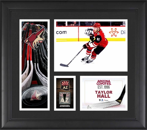 Taylor Hall Arizona Coyotes Frmd 15" x 17" Player Collage & Piece of GU Puck Cover