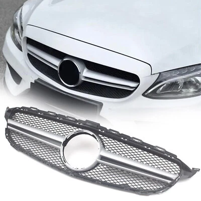 Rejilla delantera para Mercedes Benz W205 Clase C C250 C300 C400 15-18 estilo malla C63 Foto 1 de 4