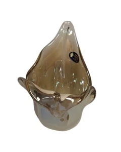 WHITE CRISTAL Murano Style Art Glass Flower Vase Bowl Smokey Gray Pearl Italy - Picture 1 of 11