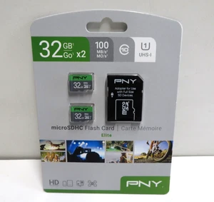 PNY 32GB X2 Elite UHS-I microSDHC Memory Cards - NEW SEALED - Picture 1 of 3