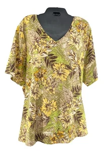 Catherines Womens Size 2X Tropical Floral V-Neck Top Short Sleeve Stretch Tunic - Picture 1 of 4