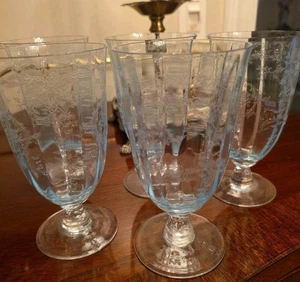 5 Fostoria Lenox Azure Blue Navarre Tea Crystal Stem Glasses 5 7/8" Excellent - Picture 1 of 6