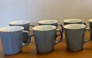 Pyrex Slate Blue Coffee Mug Cups D Handled - Vintage Retro Set Of 6 MINT - Picture 1 of 15