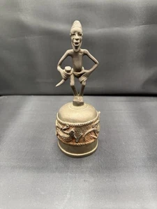 MCM African Brass Bell African Man Handle Reptile decoration Ring Chamber 6-1/2” - Picture 1 of 9
