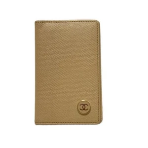 Auth CHANEL CC Button - Beige Leather Card Case - Picture 1 of 4