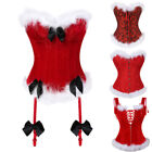 Women Christmas Mrs Santa Party Corset Costume Crop Top Corselet Lace-up Bustier